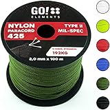 GO!elements 100m Paracord Seil aus reißfestem Nylon - 3mm Paracord 425 Typ II max. 192kg - Schnüre als Outdoor Seil, Allzweckseil, Survival Seil, Armband, Hundeleine, Nylonschnur, Farbe:O