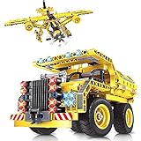 City Bausteine Spielzeug ab 6 7 8 9 10 Jahren Jungen 2 in 1 Technic Truck Airplane Konstruktionsspielzeug Bauset 361 PCS kreative Geschenk für Kinder STEM Pädagogisches Spielzeug Yellow,37.5×28×6