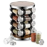 Uktunu Gewürzregal Gewürzkarussell mit 16 Gewürzgläsern Gewürzständer Gewürzgläser Stehend 360° Drehbar Gewürzhalter Holzmaserung H27 * Ø19 CM