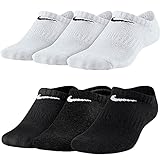 Nike Kinder Cushion Socken 6 Paar Youth Kids Everyday Cushioned No Show SX6843 Sneakersocken Weiß Bunt Schwarz, Farbe:weiß schwarz, Größe:34-38