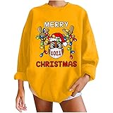 TRIGLICOLEUM Weihnachtspullover Damen Süße Elch Print Bluse Tunika Lässiges Langarmshirt Tops Lockere Oberteile Sportbekleidung mit Rundhalsausschnitt Herbst Winter Warme Sweater Sw