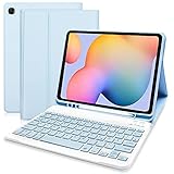 Hofsos Hülle mit Tastatur für Samsung Galaxy Tab S6 Lite - Schutzhülle mit Pencil Halter Wireless Abnehmbare Tastatur (Deutsches QWERTZ) für Samsung Galaxy Tab S6 Lite 10.4 (P610/P615) (Himmelblau)