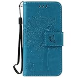 Karomenic kompatibel mit Samsung Galaxy S4 Mini PU Leder Hülle Katze Baum Prägung Handyhülle Brieftasche Silikon Schutzhülle Klapphülle Ledertasche Ständer Wallet Flip Case Schale Etui,B