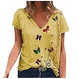 Bestyyo Damen bedruckter Schmetterlingspullover, bunter, lässiger Druck, langes Blumenhemd 2252 ga Woven Women's Scrubs Mock (Available Colors) Karneval & Fasching kostüm Outfit konfetti H