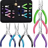 7 Stücke Schmuck Zangen Set mit Nadel Zange/ Ketten Zange Rundzange Backen Zange Draht Seitenschneider Gebogene Spitzzange Crimpzange Biegering Öffner mit Aufbewahrung Tasche für Handwerk