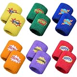 Gejoy 24 Stück Kinder Sport Armbänder Bunte Handgelenk Schweißbänder Baumwolle Frottee Armbänder mit Pow Zap Design für Sport Geburtstagsfeier Gefälligkeiten, 6 S