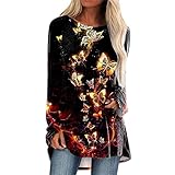 Eaylis Damen Mode beiläufige Bequeme Druck-Rundhalsausschnitt-Langarm-Oberteil lose Sweatshirt Langarmshirts für Frauen mit Motiv Hemd Lässig Bedruckte O-Neck Tops Plus Size T-Shirts B