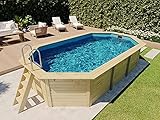 POOLCREW Holz Pool 8 Eck Oval aus Massivholz, Swimmingpool, Schwimmbecken inkl. Leiter und Folie 611 x 400 x 124