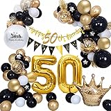 AcnA Geburtstag 50 Deko Schwarzes Gold,Luftballons 50.Geburtstag Dekoration mit Geburtstagsdeko 50 Folienballons,Happy Birthday 50 Banner,Konfettiballon,50 Jahre Geburtstag für Frauen Mann Mehrweg