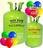 trendmile Premium Helium Ballongas Set - Heliumflasche für 20 Ballons mit bunten Latex Ballons 23cm + Schnur (1x Gas 20 Ballons)