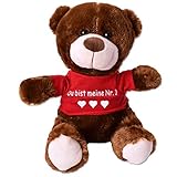 TE-Trend Teddybär Teddy Plüsch Bär Plüschteddybär Kuscheltier T-Shirt Spruchbär 25cm Geschenk Braun Du bist Meine Nr. 1