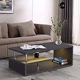 Azkoeesy Beistelltische,Moderner Couchtisch, Ho﻿﻿chglanzoberfläche, LED-Beleuchtung, Wohnzimmer-Sofatisch, Büro (Grau+LED Licht)