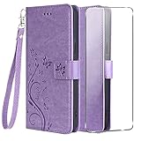 SCDMY für Xiaomi 11T Pro Flip LederHülle (6.67') + HD Schutzfolie, Schmetterlinge Blumen PU Leder Hülle Cover Ständer Funktion Handyhülle mit Kredit Card Slots Wallet Case Handytasche - L