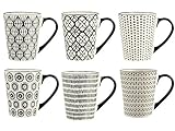 H&H Vhera 6er Set Becher Mug, Stoneware, 350 ml, Schwarz/Weiß