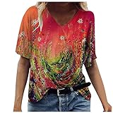 Womens Summer Short Sleeve T Shirts Casual Loose Fitting 3D Printed Tops Comfy Soft Tunic Blouses Athletic Sweatshirts Workout T Shirts Blouses Activewear Tunics Pullover Tees(Orange,XXXL)