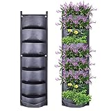 Yuccer Pflanztasche, 7 Taschen Senkrechter Pflanztaschen Hängend Schwarz Pflanzbeutel für Hof Garten Home Decoration (Schwarz)