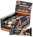 Amazon-Marke: Amfit Nutrition Proteinriegel mit niedrigem Zuckergehalt (19,6gr Protein - 1,6gr Zucker) mit Schokoladen-Karamell Geschmack - 12er Pack (12 x 60g)