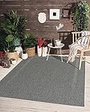 the carpet Mistra robuster Teppich, Flachgewebe, modernes Design, ideal für Küche und Esszimmer, Trendige Farben, besonders flach, auch für den Außenbereich, Bordüre, Anthrazit, 60 x 110