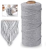 DEXIFUXI Makramee Garn 3 mmx100 m,naturliches Baumwolle Garn,Macrame Garn Perfekt für DIY Projekte geeignet,Wand Aufhängung, Pflanze Aufhänger Schnur Stricken(Grau)