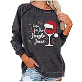 YINGXIONG Weihnachten Pullover Damen Rotweinglas Druck Weihnachtspullover Langarm Rundhals Sweatshir Weihnachts Pulli Teenager Mädchen Weihnachtspulli Christmas Sweater Xmas S