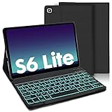 AVNICUD Beleuchtet Tastatur Hülle für Samsung Galaxy Tab S6 Lite 10,4'' 2020, Bluetooth Abnehmbarer Tastatur (QWERTZ) mit Ultradünnes Schutzhülle für Tablets Galaxy Tab S6 Lite SM-P610/ P615, Schw