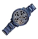 rongxin Männer Uhren Auto-Rad-Uhr-Mesh-Rim Hub Stereoscopic Design Sport-Quarz-Bewegungs-Armbanduhr Analog Auto-Enthusiasten for Männer (Räder gedreht Werden, um 360 °) (Color : Blue)