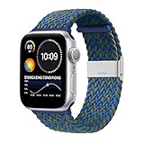 OKEAU Kompatibel mit Apple Watch Iwatch Armband 6 SE 5 42mm 44mm 40 38mm, Nylon Solo Loop Verstellbares Stretch Braided Sport Armband für iwatch Serie 6/SE/5/4/3/2/1 W-Blau und Grü