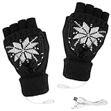 Dantazz USB-Beheizte Handschuhe Damen Herren Elektrische Beheizte Winterhandschuhe Strickhandschuhe Warm Wollhandschuhe Gestrickt Halb Fingerhandschuhe Winter Handwärmer Fäustling (Schwarz, onesize)