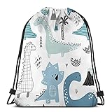 Klassische Tasche mit Kordelzug, nahtloses Muster mit handgezeichnetem Dino-Sport-Rucksack, Schultertaschen, Sport-Aufbewahrungstasche für Damen und H