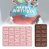 FIGFYOU Silikonform 2 Stück Zahlen und Buchstaben Backformen Silikon Pralinenform Kuchenform mit 26 Alphabet Mulden und 10 Zahlen für Kuchen Muffins Schokolade Handgefertigte S