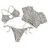 ZAFUL Damen Gepolsterte Bikini Sets, Leopard gedruckt Ausschnitt Seil Tank Bikini dreiteiligeset Sommer (Leopardenmuster 6-S)