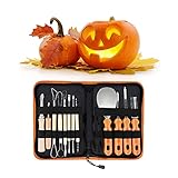 Halloween Kürbis Schnitzset 12 Stück, Edelstahl Kürbis Schnitzwerkzeug Kürbis Schnitzmesser, Kinder Schnitzmesser Kürbis Schnitz-Set Carving Set DIY mit EVA-Aufbewahrung