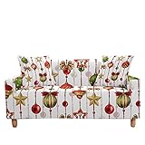 Highdi Weihnachten Sofabezug Sofaüberwürfe für 1/2/3/4 Sitzer, Armlehnen Sofa Cover Elastisch Spandex Stretch Antirutsch Sofa Cover Sofahusse Couchbezug Möbelschutz (Weihnachtskugeln,2 Sitzer)