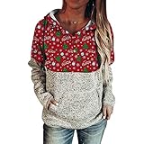 EverNight Frauen Casual Weihnachten Gedruckt Hoodies Langarm Weihnachtsrückkugel Tunika Sweatshirt Kordelzug Jumper-Tops Mit Taschen,4,L