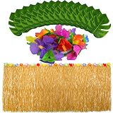 baotongle Hawaii Luau Tischröcke mit Künstliche Palmenblätter Tropischen Blumen Garten Strand Sommer Tiki Party Dek