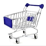 Goodplan Kreative Mini Einkaufswagen Supermarkt Handwagen Spielzeug Modell Trolley Ablagekorb (Blau)