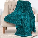 Everlasting Comfort Luxuriöse Kunstfell Überwurfdecke – Flauschige Kuscheldecke – weiche Decke für Couch und Bett – 127 x 165 cm – Blaugrü