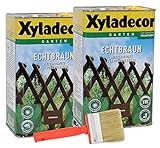 Xyladecor Echtbraun Zaunlasur 2x 2,5L + Pinsel Holzschutzlasur H
