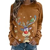 CHOSERL Weihnachtspullover für Damen, lustig, grafisches Rentier, Weihnachts-Sweatshirt, Rundhalsausschnitt, langärmelig, Pullover, Tops, Bluse, Weihnachten T-Shirt, hellbraun, 36