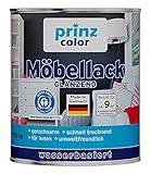 prinzcolor Premium Möbellack Weisslack Türenlack Holzlack Spielzeugfarbe Weiß - Glänzend 0,75