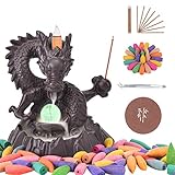 SPACEKEEPER Dragon Backflow Weihrauchhalter Handgefertigter Ceramicl Weihrauchbrenner, Aromatherapie-Ornament Home Decor mit 120 Backflow Weihrauchkegeln + 30 Räucherstäb