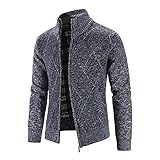 Yowablo Herren Strickjacke, Dicker Pullover, mit durchgehendem Reißverschluss, Stehkragen, warm, Fleece-gefüttert, Wintermantel Langarm Plus Samt Karierter Pullover ( 3XL,5dunkelgrau )