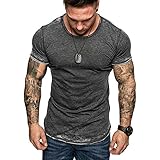 Kurzarm Oversize Herren Vintage T-Shirt Verwaschen O-Neck Basic O-Ausschnitt S