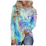 Masrin Schulterfreie Bluse Damen Lässige Oberteile mit Batikdruck Bandage aushöhlen Langarm Tunika Pullover mit schrägem Kragen und lockerer Passform Herbst Langarmhemd S