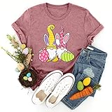 SDFRK® Damen T-Shirt Casual Bunny mit Osterei Bedruckte Tops Niedliches Tiermuster Pullover O-Ausschnitt Kurzarm Lose Tunika All-Match Bluse Kurzärmliges Oster-T-Shirt für F