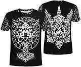 Odin Fenrir Wolfskopf 3D-Druck Herren Hoodie, Nordic Viking Thors Hammer Valknut Casual Fashion Streetwear, Retro Harajuku Casual Paar Jacke Übergröße (Color : T Shirt Thor's Hammer, Size : 3XL)
