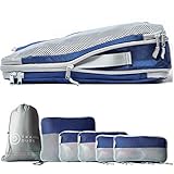 TRAVEL DUDE Packwürfel Set mit Kompression aus recycelten Plastikflaschen | Packing Cubes | Packtaschen Set für Rucksack & Koffer | Extra leichte Kleidertaschen (Marineblau, 7-teilig)