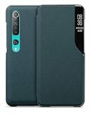 EUDTH Xiaomi Mi 10/Mi 10 Pro Hülle, Flip Cover Smart View Window Case Schutzhülle PU Leder Handyhüllen für Xiaomi Mi 10/Mi 10 Pro 6.67' -Grü