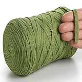 MeriWoolArt Baumwollgarn für Stricken, Makramee, Häkeln, Weben, Geschenkband für Weihnachten - 10 mm Textilgarn, 150 m T-Shirt Garn - Neue Qualität (Salbei)