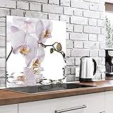 murando Spritzschutz Glas für Küche 60x60 cm Küchenrückwand Küchenspritzschutz Fliesenschutz Glasbild Dekoglas Küchenspiegel Glasrückwand Blumen Orchidee Wasser - b-C-0562